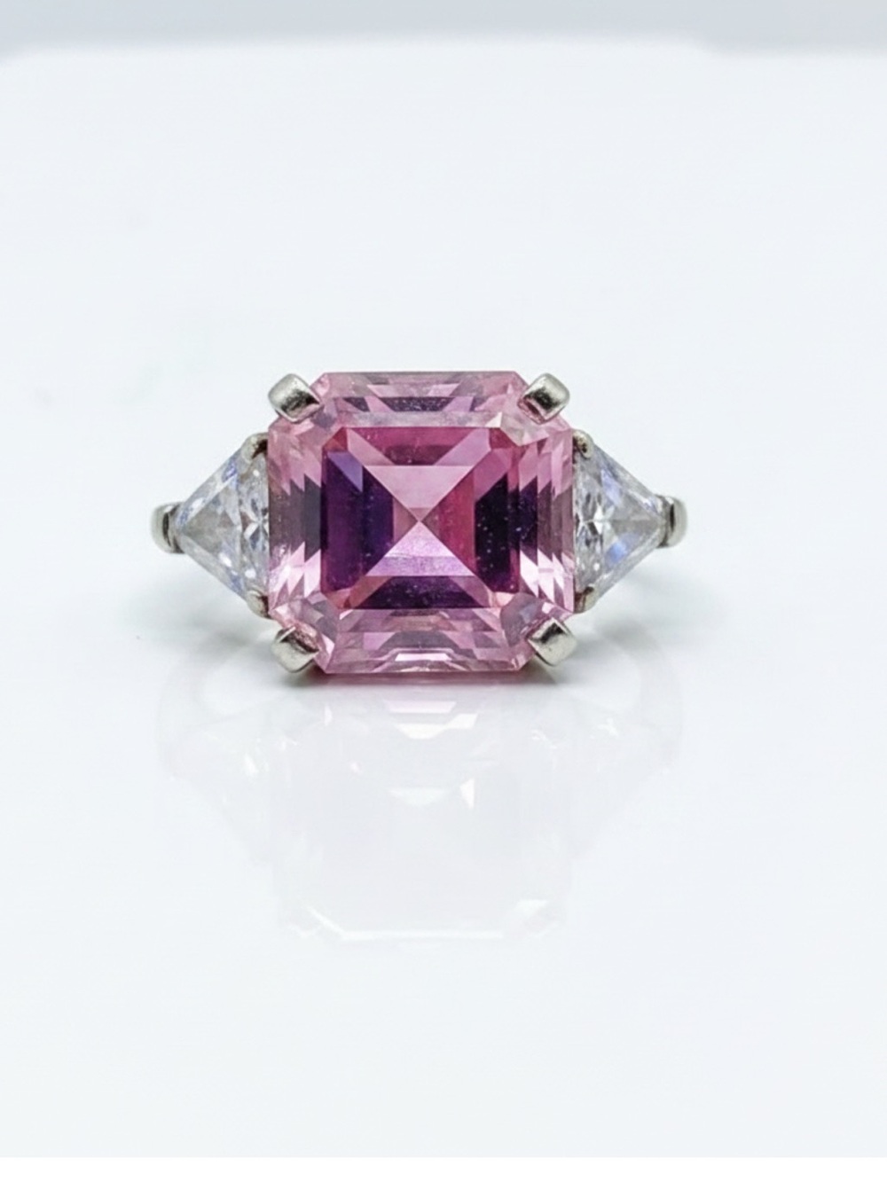 Vintage House of Nikolas Vermeil Asscher Cut Pink Cocktail Ring - Size 7.5